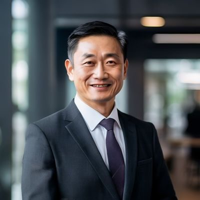 探花网站创始人张伟的职业形象照，身着正装面带自信微笑，背景为现代办公环境，体现企业领导者的专业气质